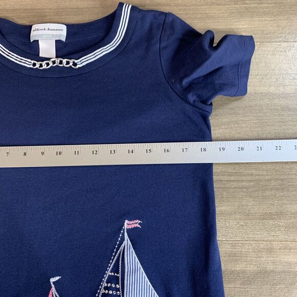 ALFRED DUNNER Womens Blouse Top Petite Small Blue Embellished Sailing Boat - Picture 8 of 10